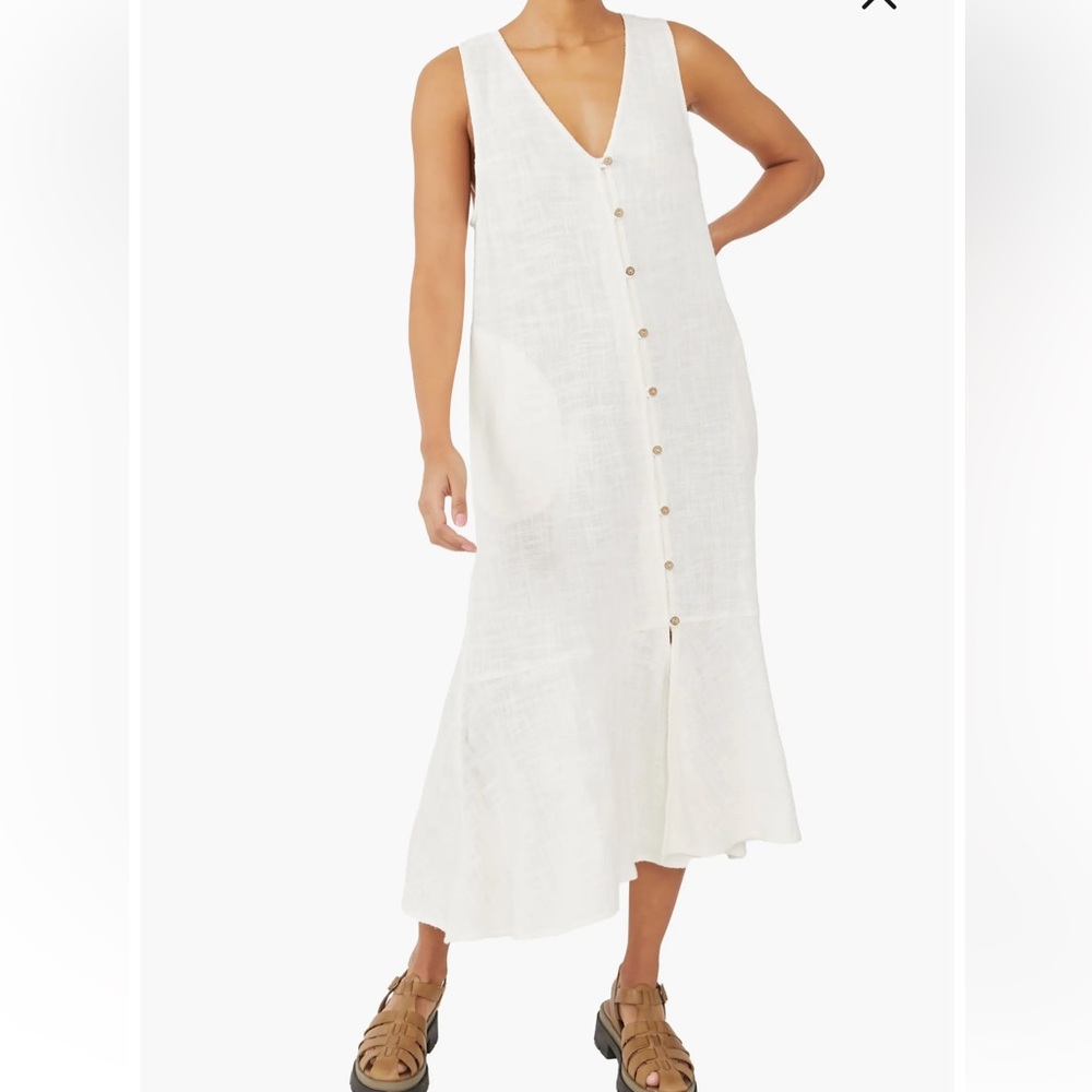 Free People White Sleeveless Button-Front Maxi Tunic Dress - Picture 16 of 16